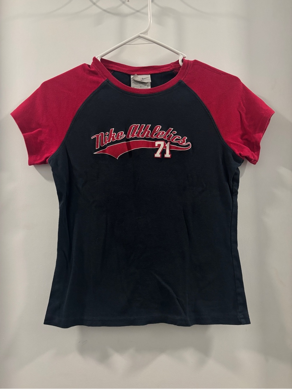 Nike Women's Navy and Red Raglan Short Sleeve Tee